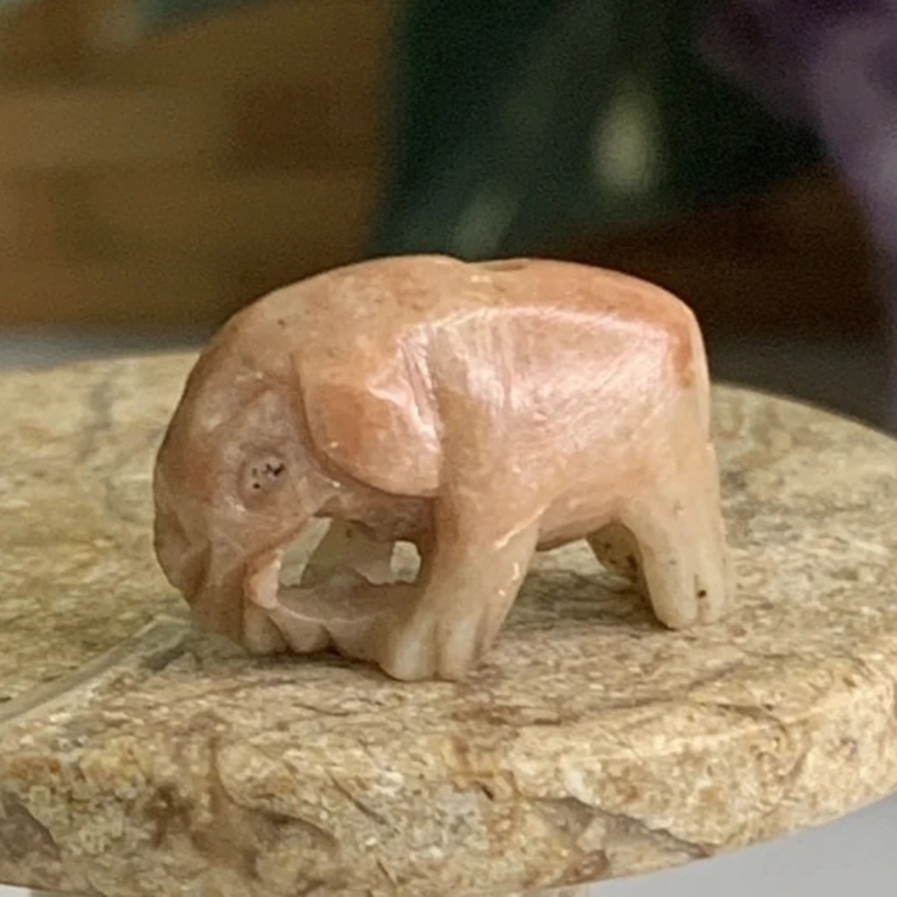 Antique Red Chinese Soapstone Mini Hand Carved Elephant Pendant Bead .71" 2grams
